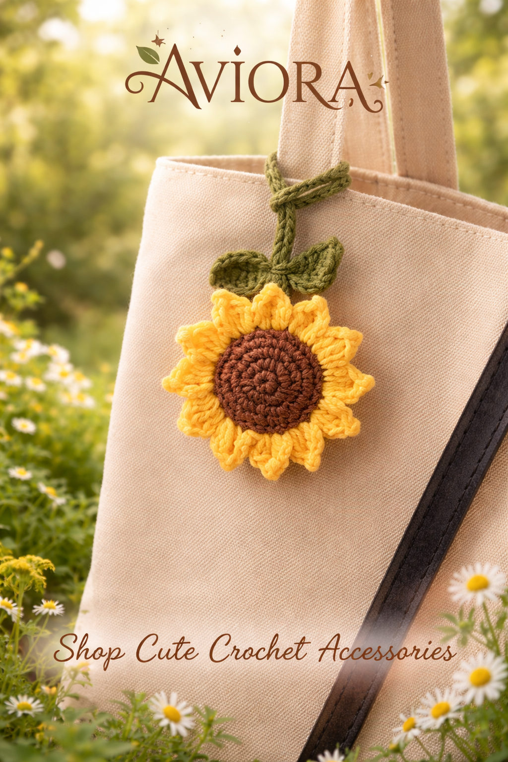 Handmade Sunflower Crochet Bag Charm | Aesthetic Floral Keychain Accessory