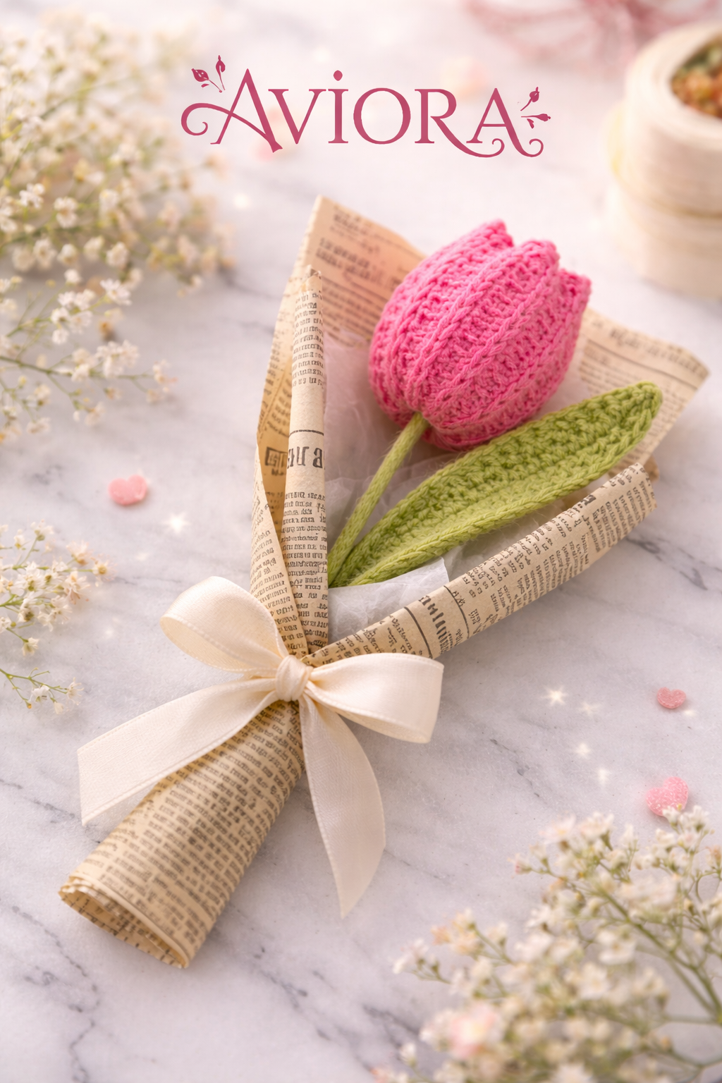 Handmade Crochet Tulip Flower | Aesthetic Knitted Tulip Gift