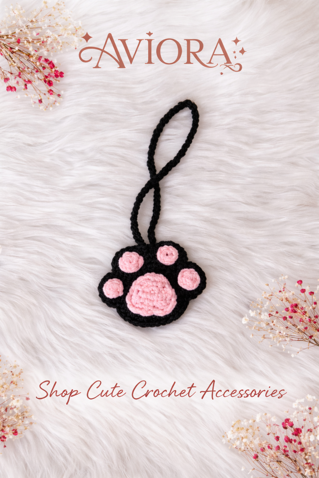 Handmade Paw Crochet Keychain Charm | Cute Aesthetic Bag & Handbag Accessory