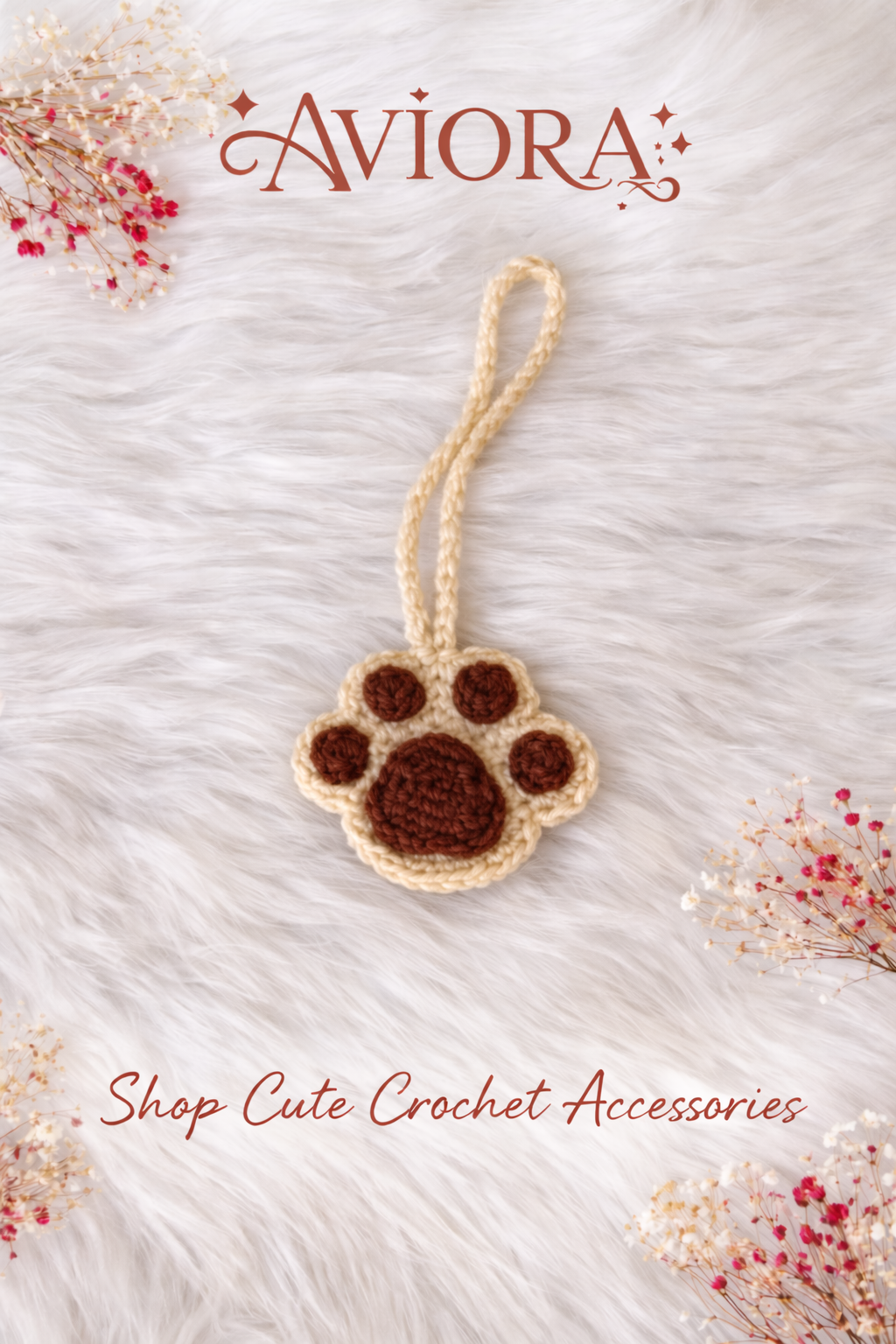 Handmade Paw Crochet Keychain Charm | Cute Aesthetic Bag & Handbag Accessory