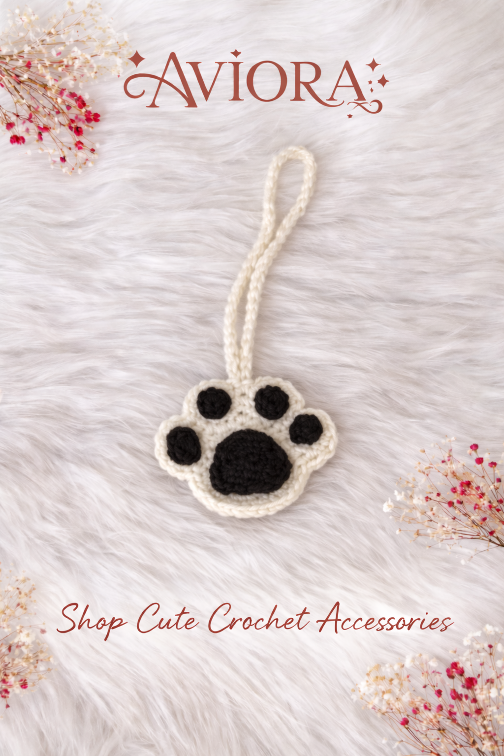 Handmade Paw Crochet Keychain Charm | Cute Aesthetic Bag & Handbag Accessory