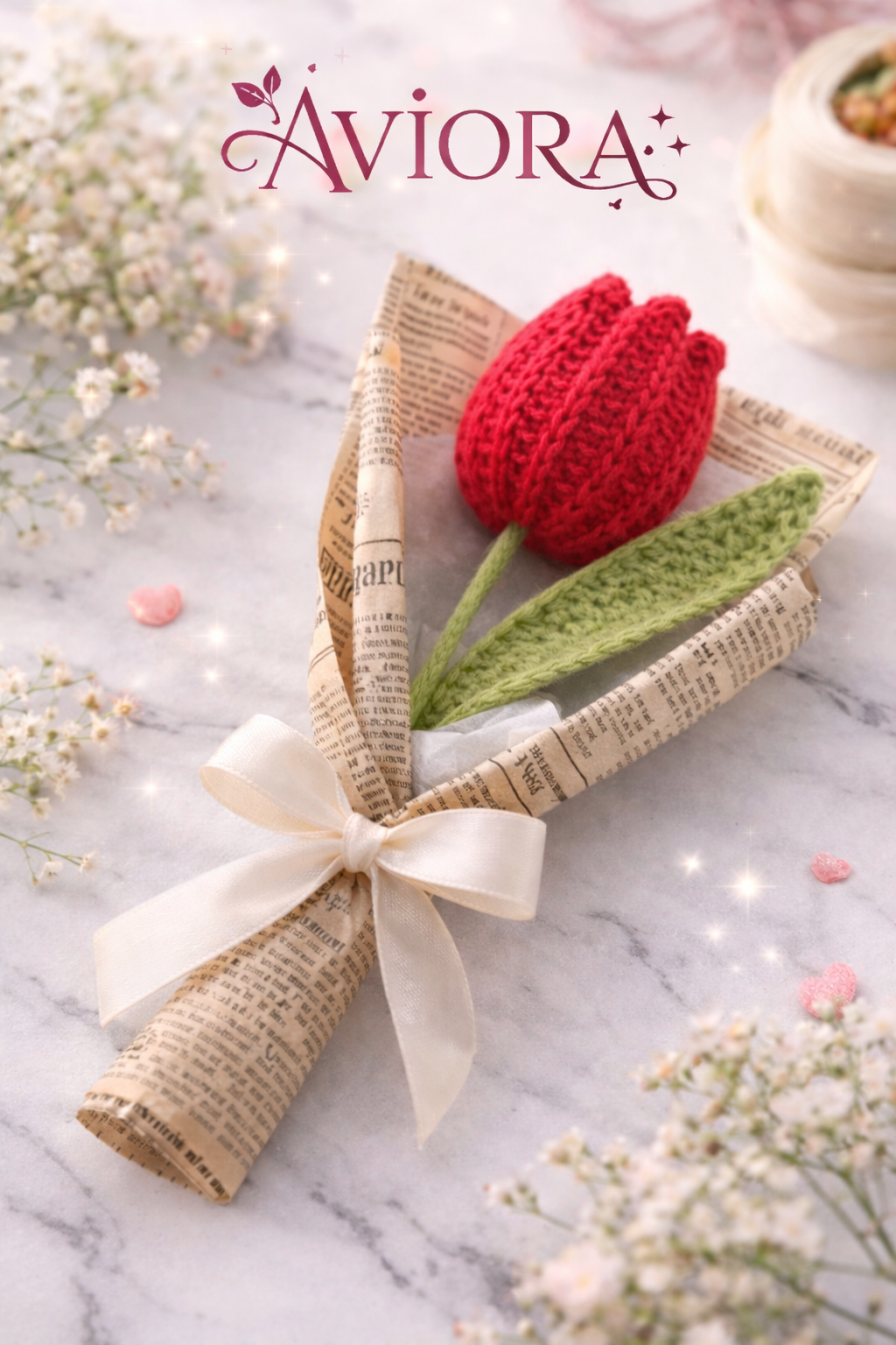 Handmade Crochet Tulip Flower | Aesthetic Knitted Tulip Gift