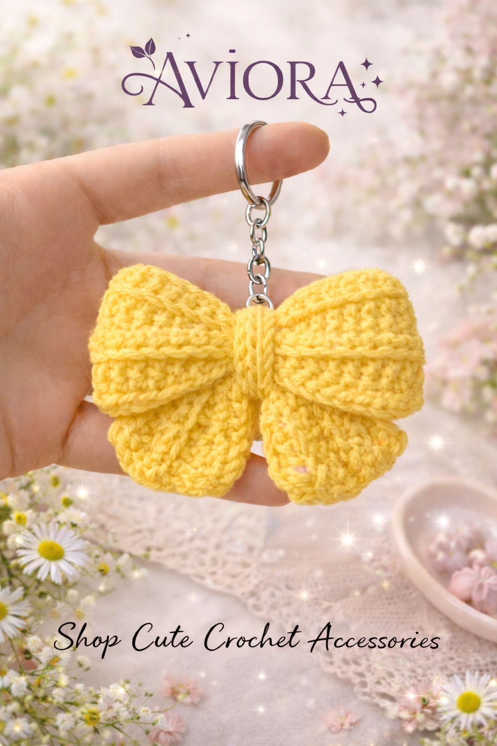 Handmade Crochet Bow Keychain | Cute Aesthetic Bag Charm