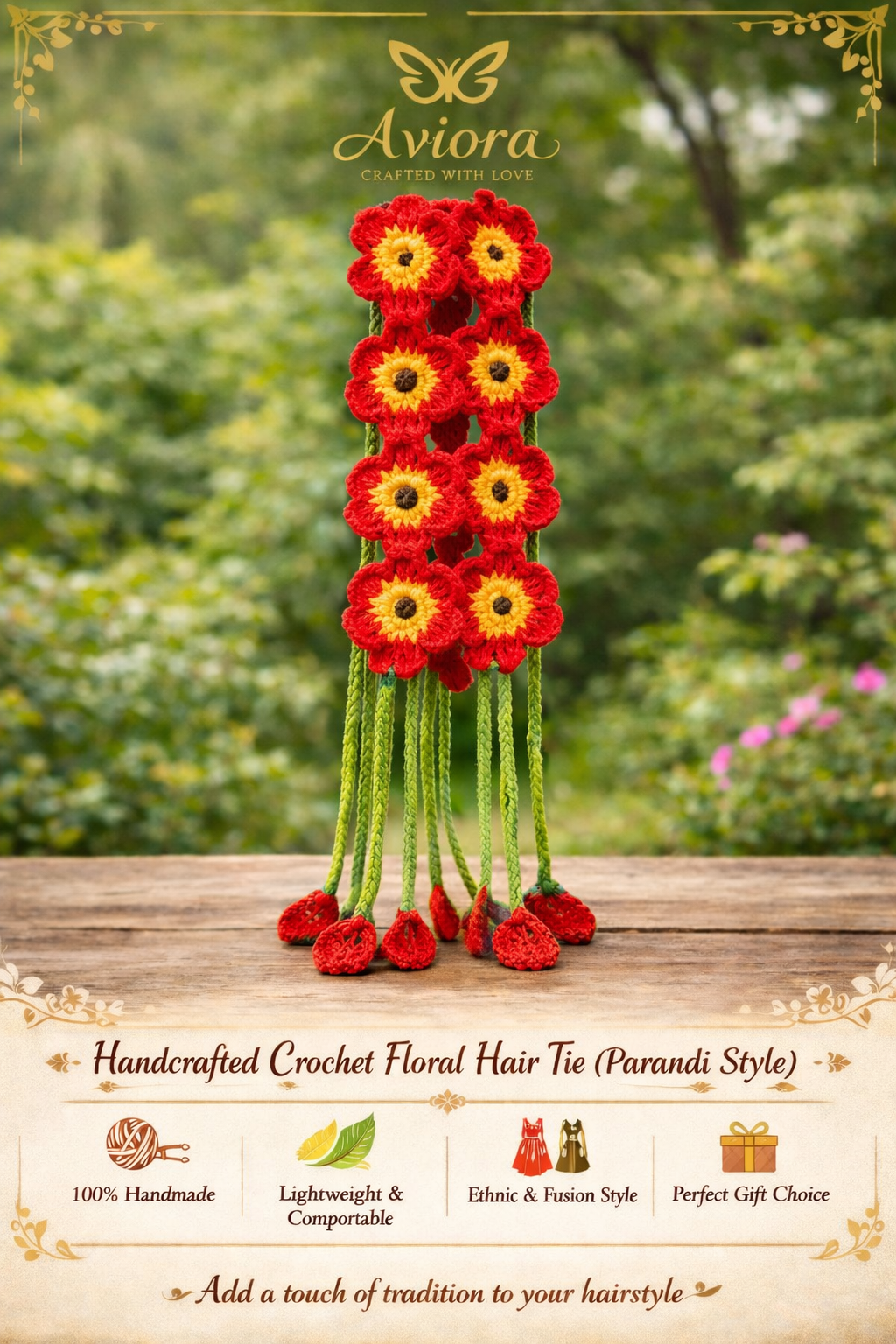 Handcrafted Crochet Floral Hair Tie (Parandi Style)