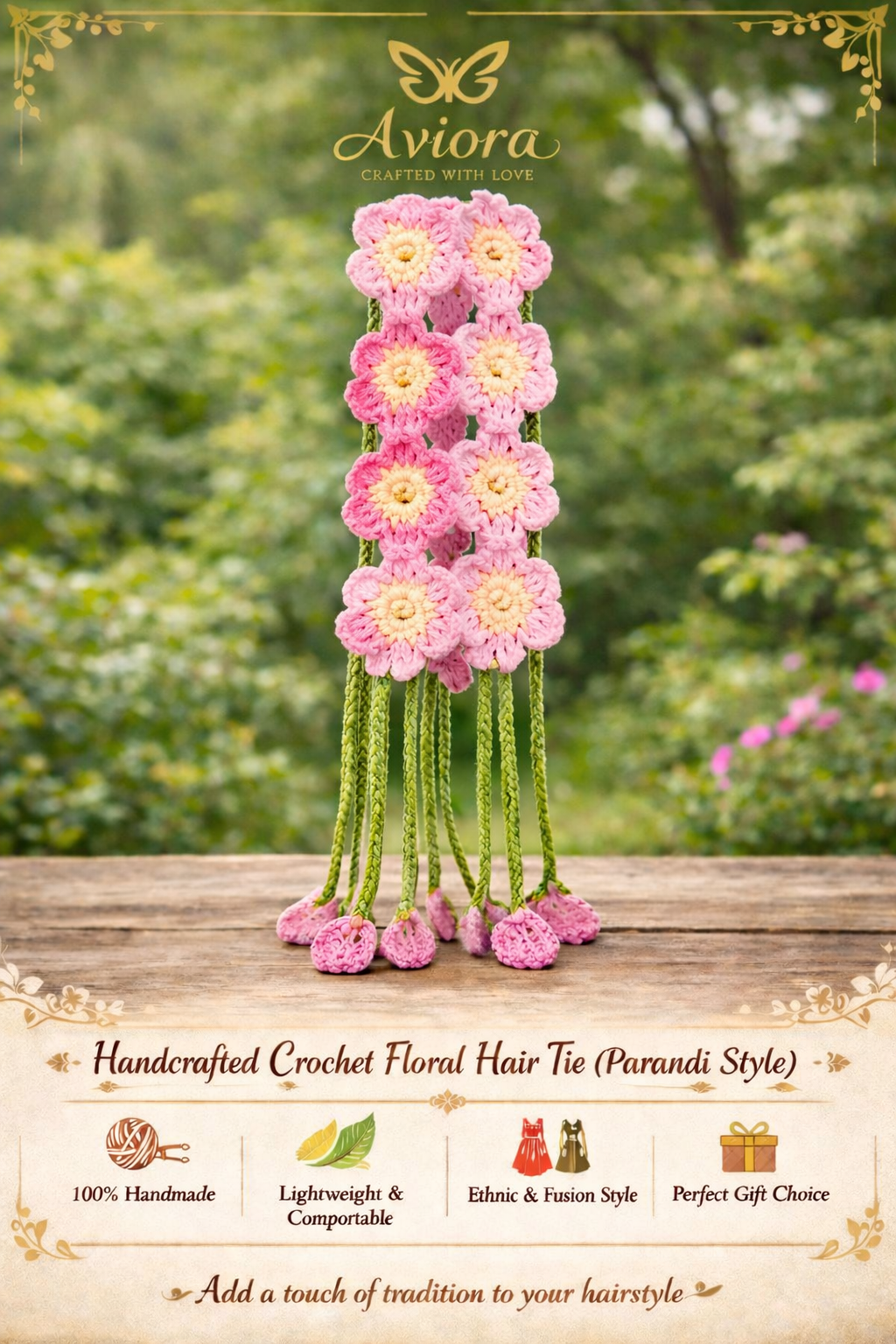 Handcrafted Crochet Floral Hair Tie (Parandi Style)