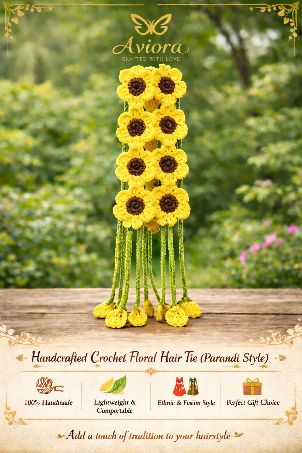 Handcrafted Crochet Floral Hair Tie (Parandi Style)