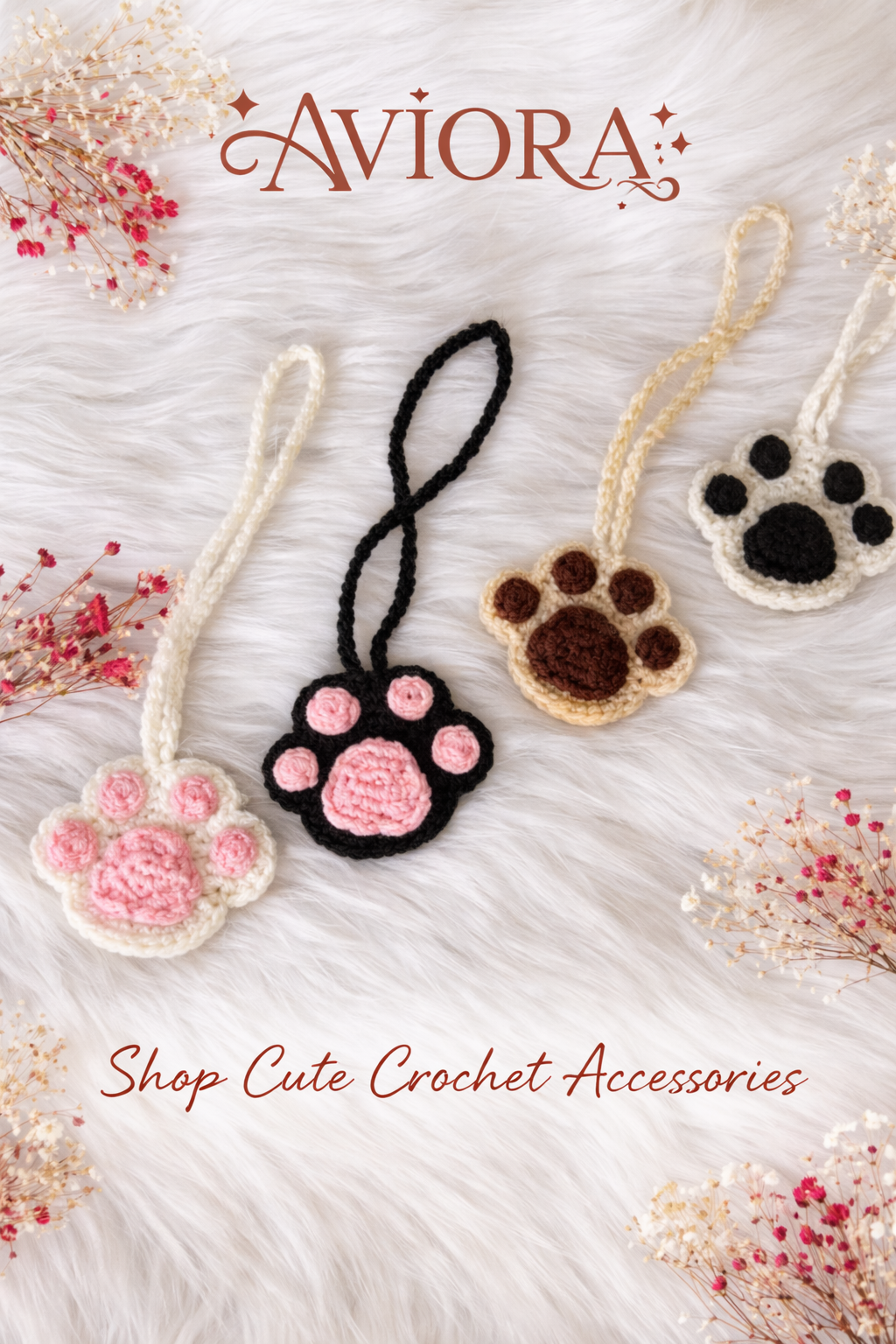 Handmade Paw Crochet Keychain Charm | Cute Aesthetic Bag & Handbag Accessory